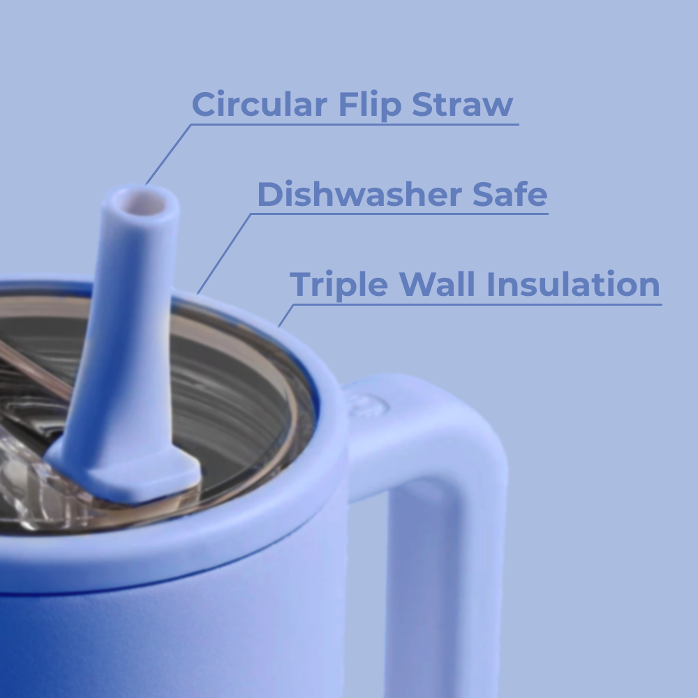 Light Blue Traveler 40oz Features – Flip Straw, Dishwasher Safe, Triple Wall Insulated