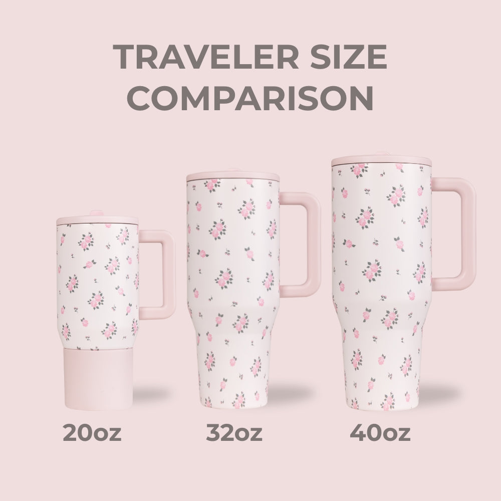 HydroJug Traveler Size Comparison – 20oz, 32oz, 40oz in Wildrose