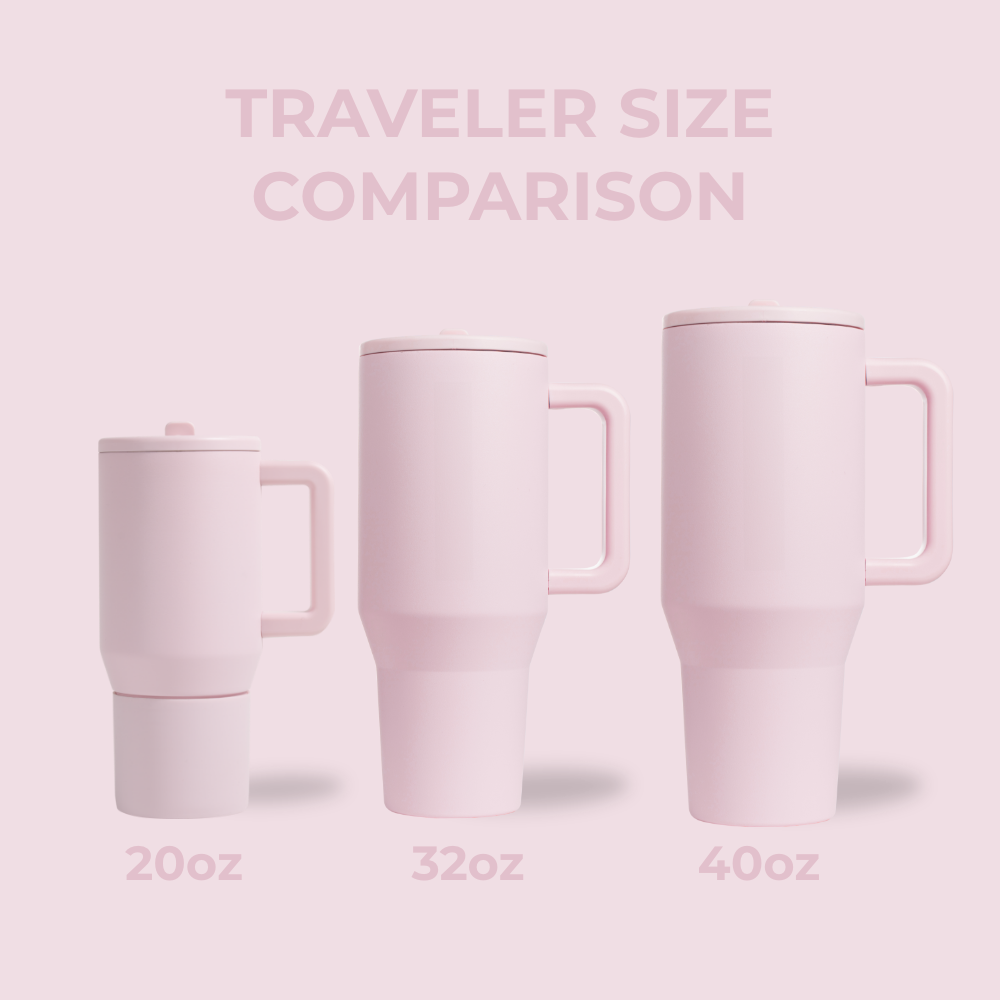 Pink Sand Traveler Size Comparison – 20oz, 32oz, 40oz