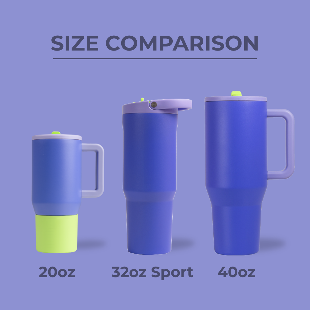HydroJug Size Comparison – 20oz, 32oz Sport, and 40oz Bottles in Lime Rickey