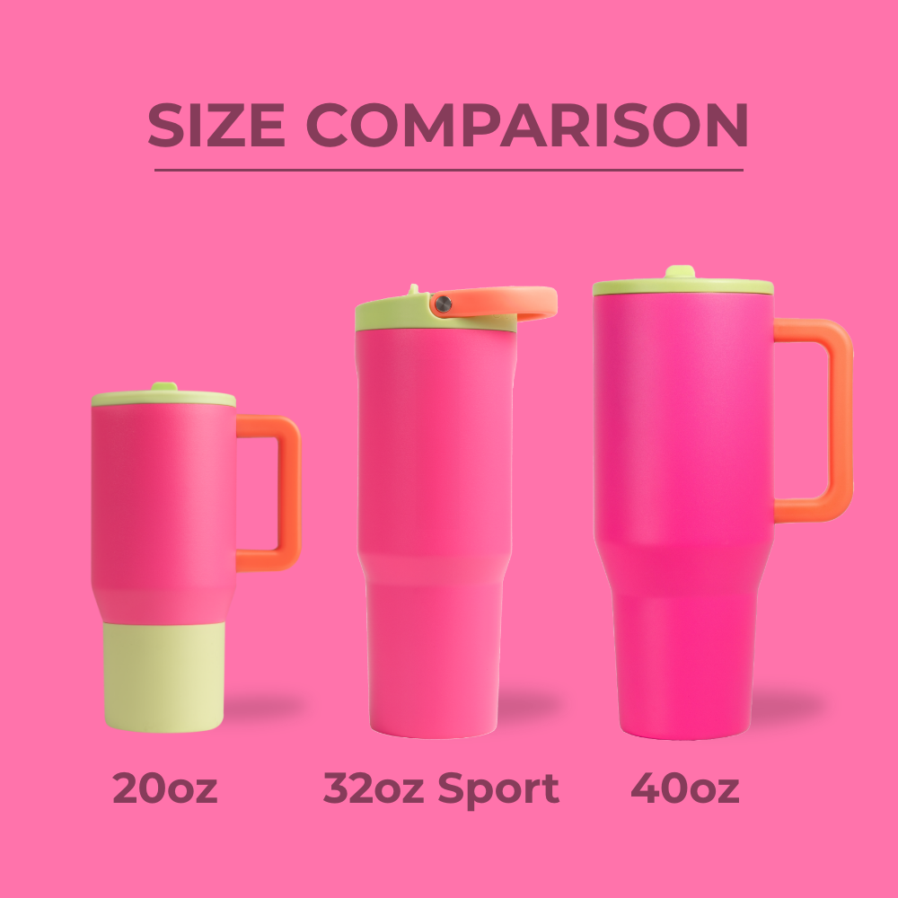 HydroJug Size Comparison – 20oz, 32oz Sport, and 40oz Bottles in Orchid