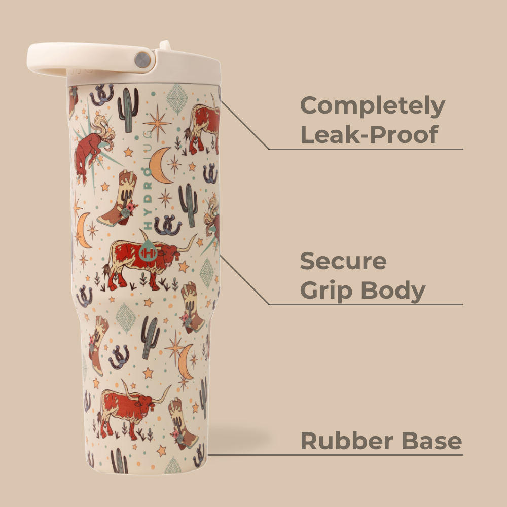 Rodeo Sport Bottle 32oz Features – Leak-Proof, Grip Body, Rubber Base