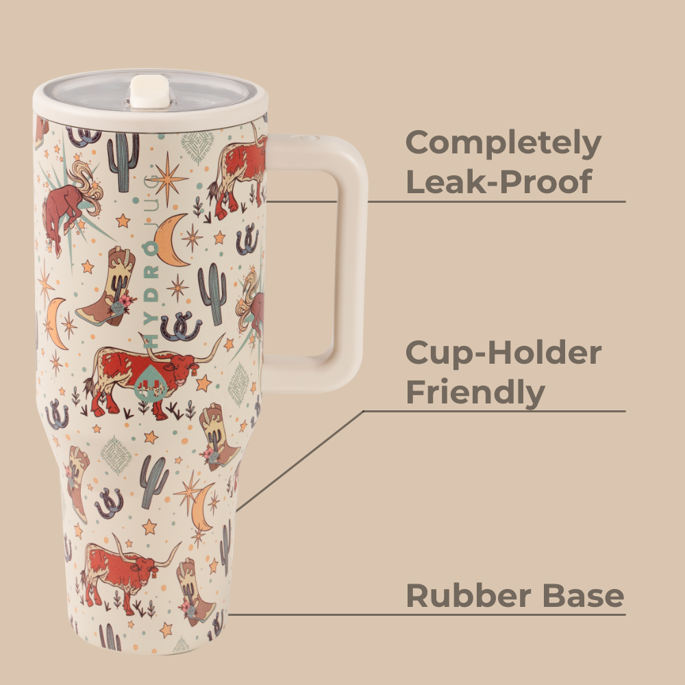Rodeo Traveler 40oz Features – Leak-Proof, Cup-Holder Fit, Rubber Base