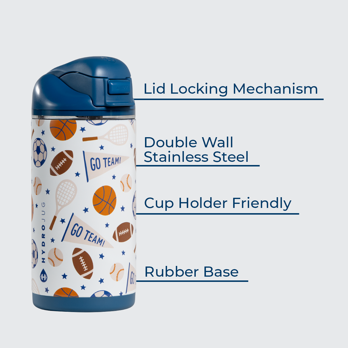 All Stars 14oz Ease2o Features: Locking Lid, Stainless Steel, Rubber Base