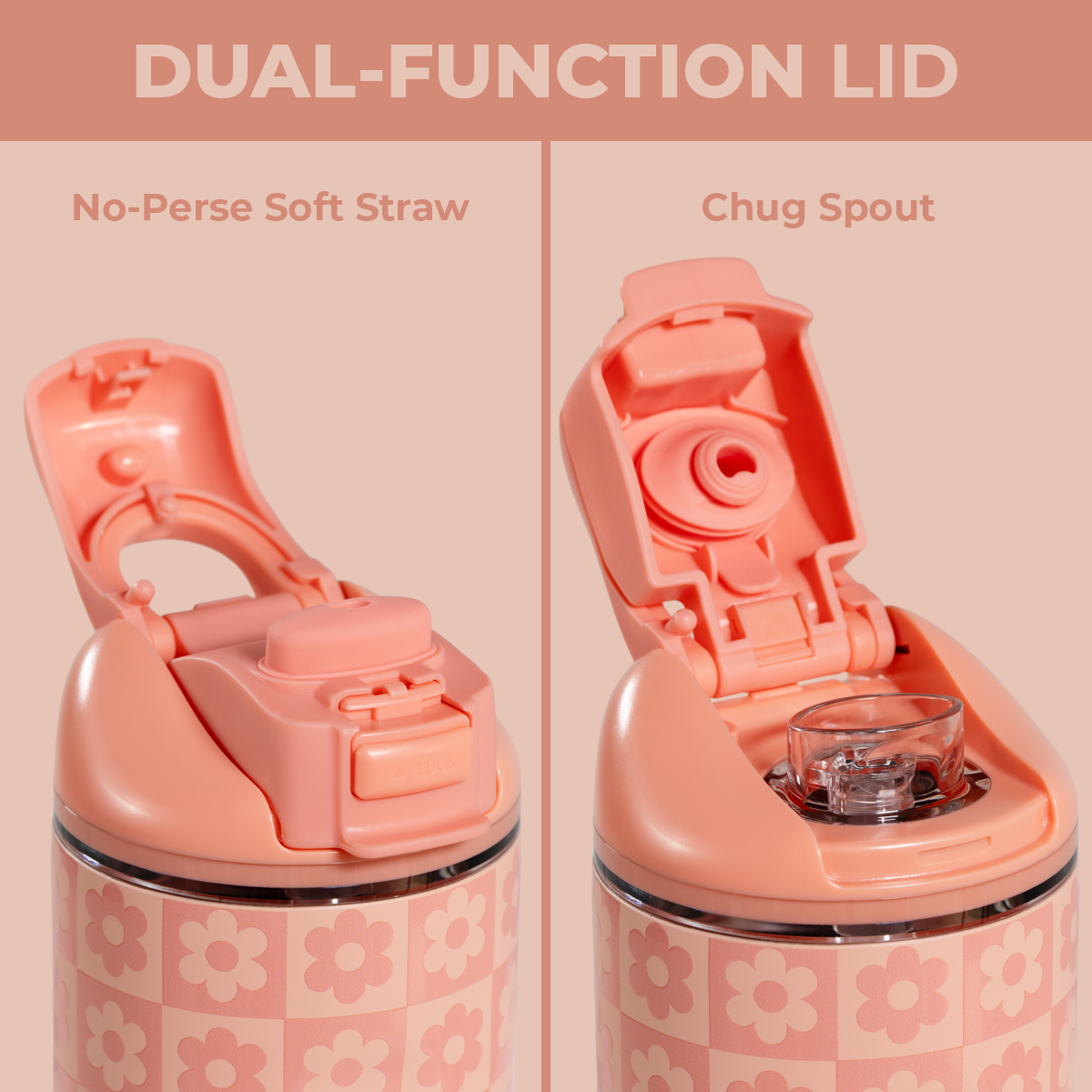 Daisy Checkers 14oz Ease2o Lid: Soft Straw and Chug Spout Options