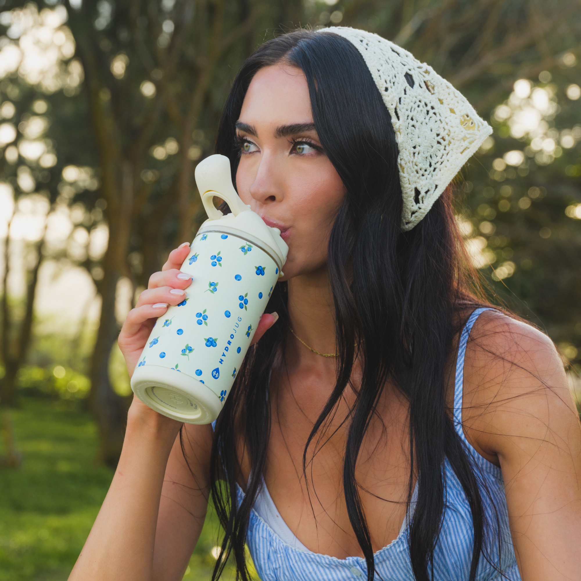 Woman Drinking from 14oz Freshly Pick'd HydroJug Ease2o
