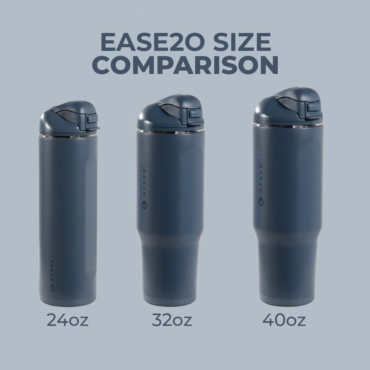Cascade HydroJug Ease2o Size Comparison: 24oz, 32oz, 40oz