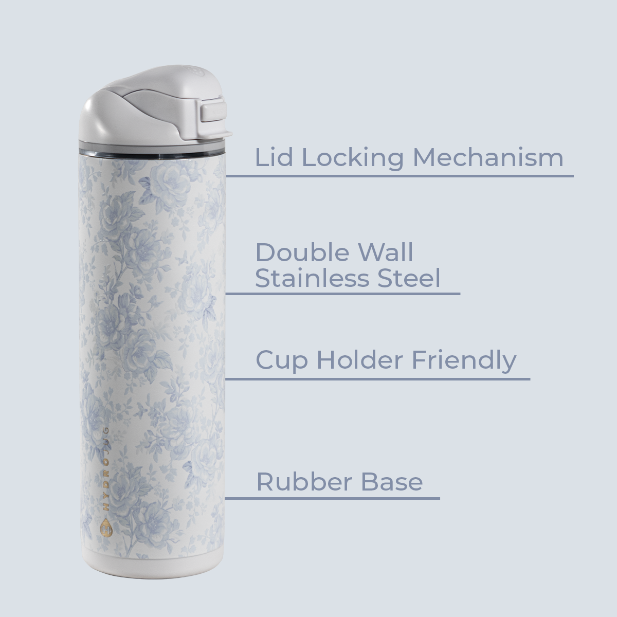 Cherish 24oz Ease2o Features: Locking Lid, Stainless Steel, Rubber Base