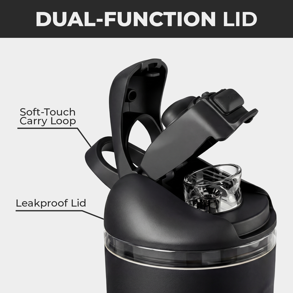 Black Ease2o 32oz Dual-Function Lid with Soft-Touch Carry Loop