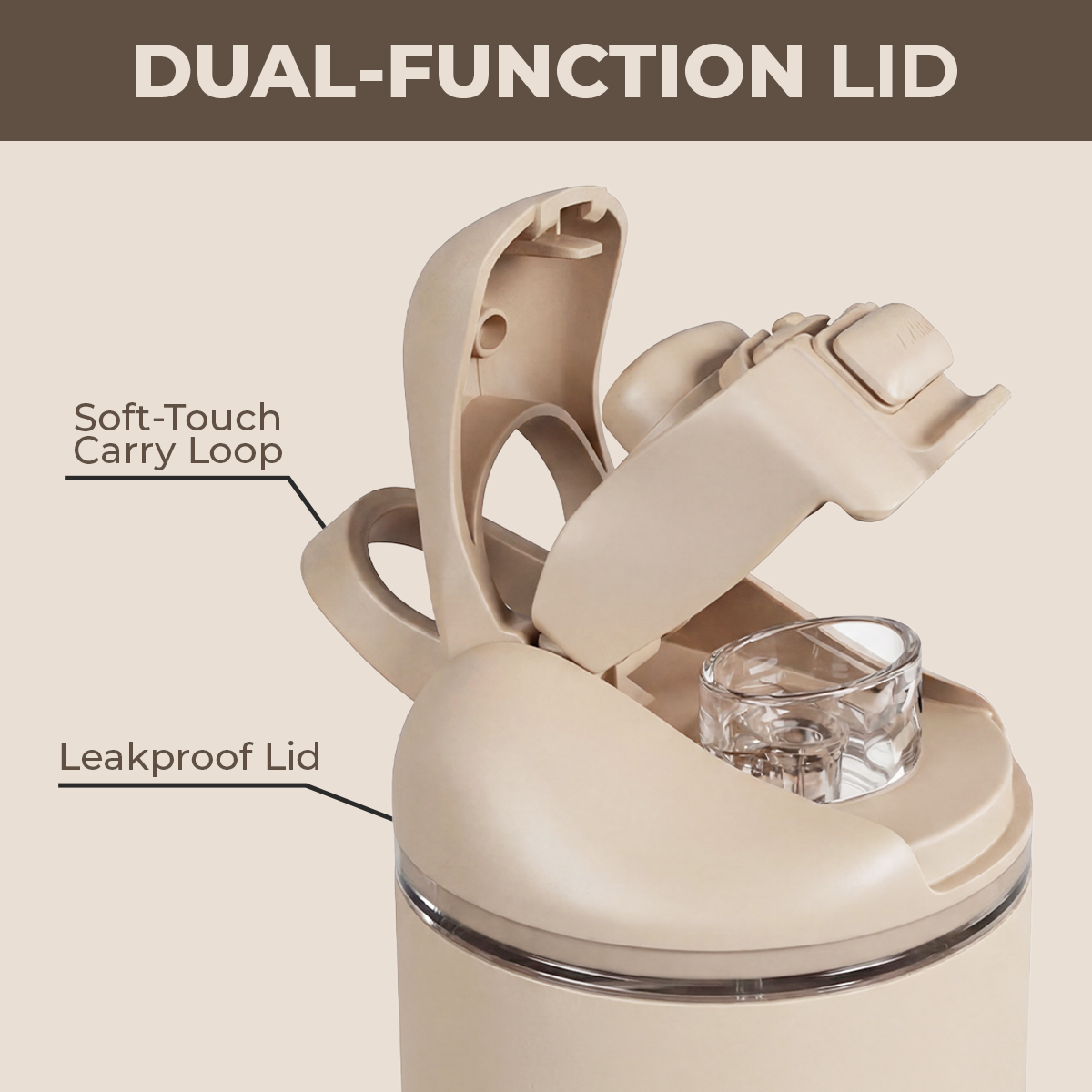 Dune Ease2o 32oz Dual-Function Lid with Soft-Touch Carry Loop