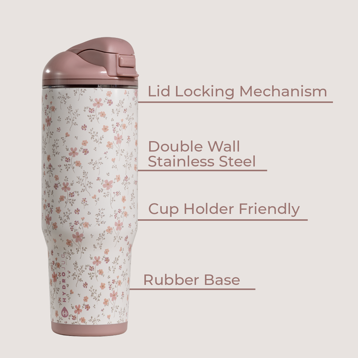 Magnolia 32oz Ease2o Features: Locking Lid, Stainless Steel, Rubber Base