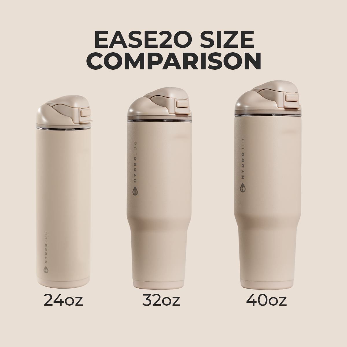 Dune HydroJug Ease2o Size Comparison: 24oz, 32oz, 40oz
