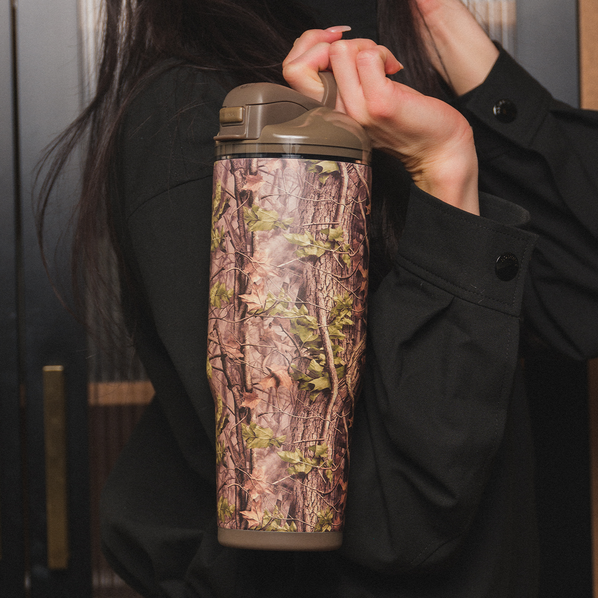 Person Holding 40oz Woodland HydroJug Ease2o