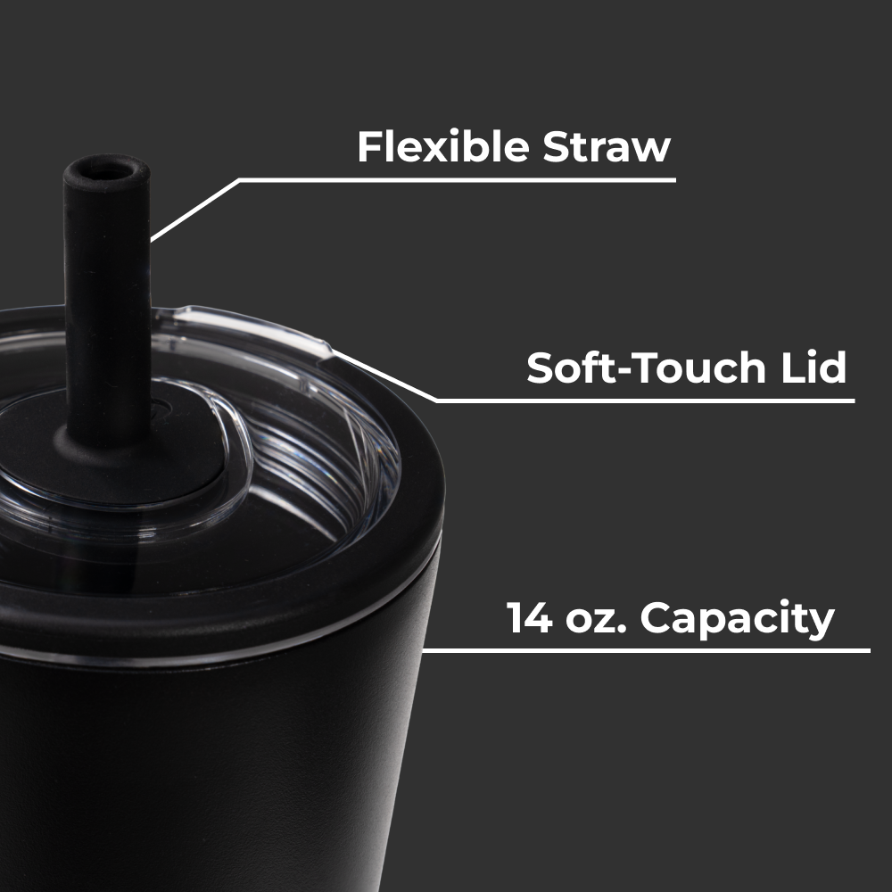 Black Everyday Tumbler 14oz with Flexible Straw and Soft-Touch Lid