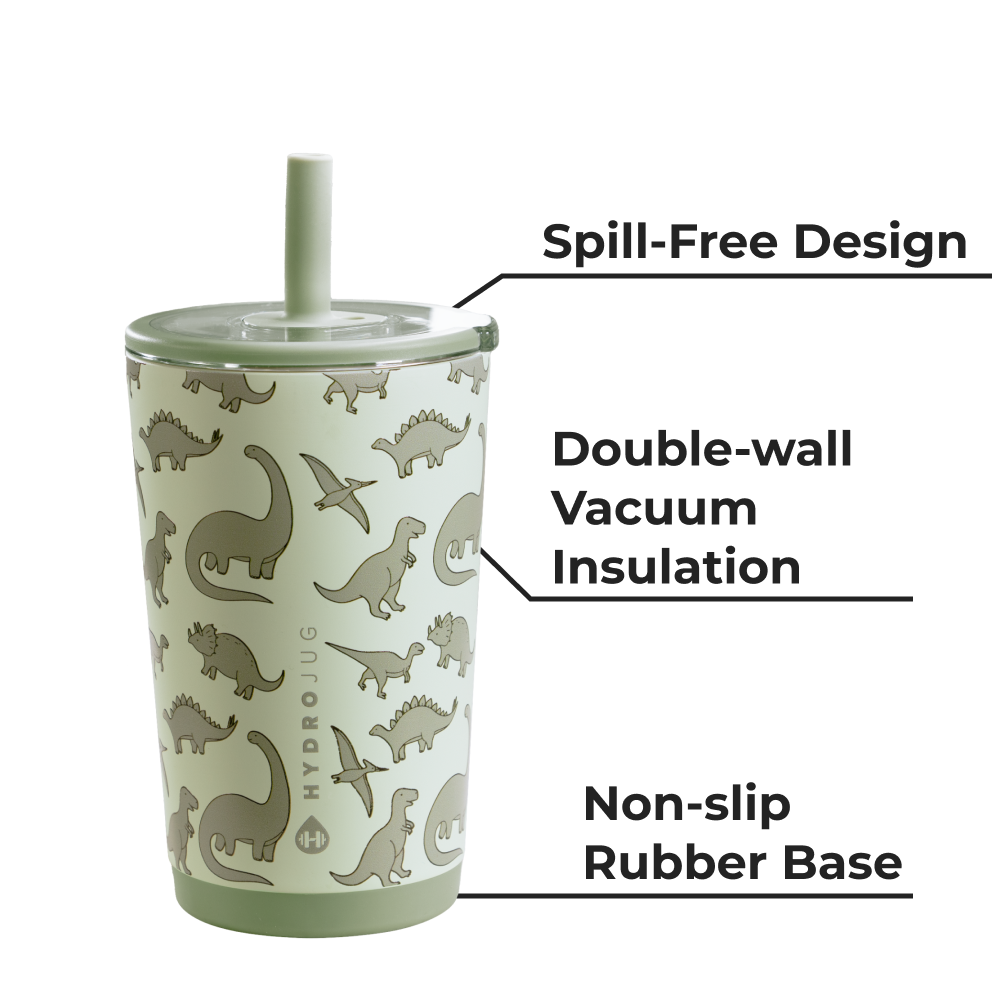 Dinosaur Everyday Tumbler 14oz with Spill-Free Lid, Double-Wall Insulation, and Non-Slip Base
