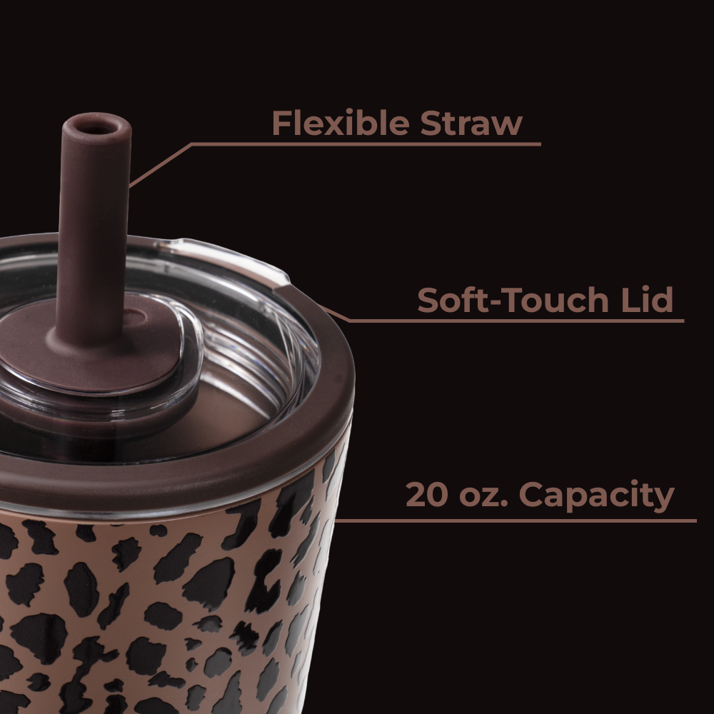 Brown Leopard Everyday Tumbler 20oz with Flexible Straw and Soft-Touch Lid