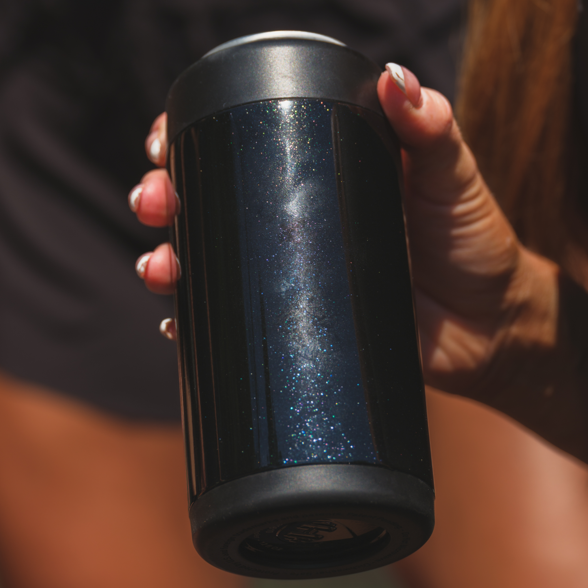Spellbound Can Cooler 12oz with Black Glitter Design