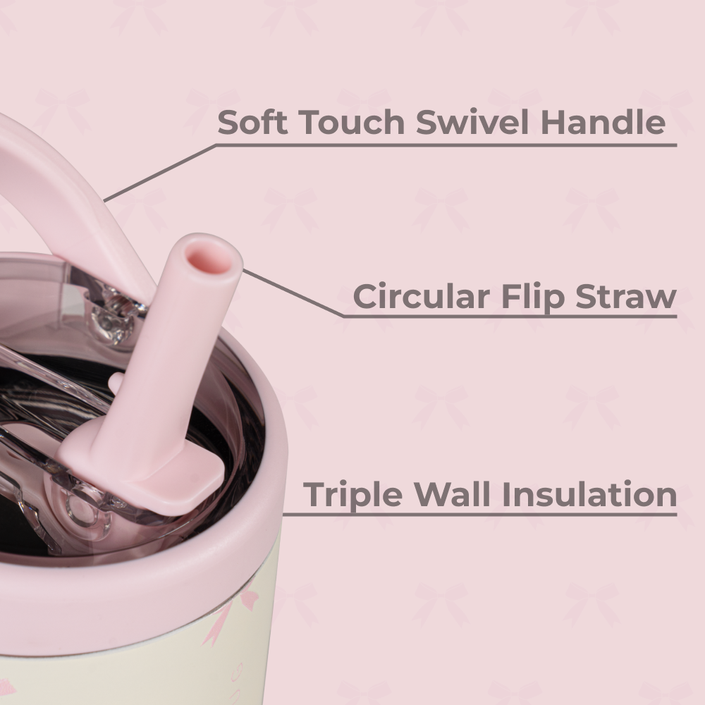 Bows Sport Bottle 14oz Features – Swivel Handle, Flip Straw, Triple Wall Insulated