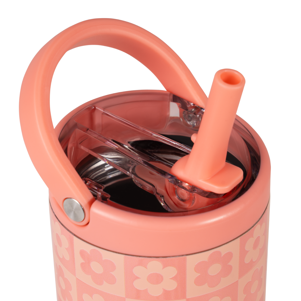 Daisy Checkers Sport Bottle 14oz with Flip Straw Lid and Handle