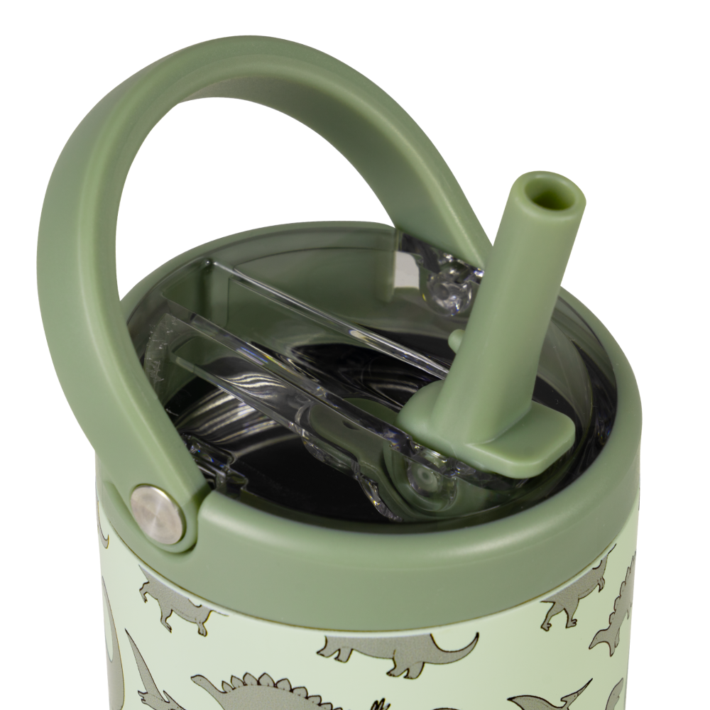 Dinosaur Sport Bottle 14oz with Flip Straw Lid and Handle