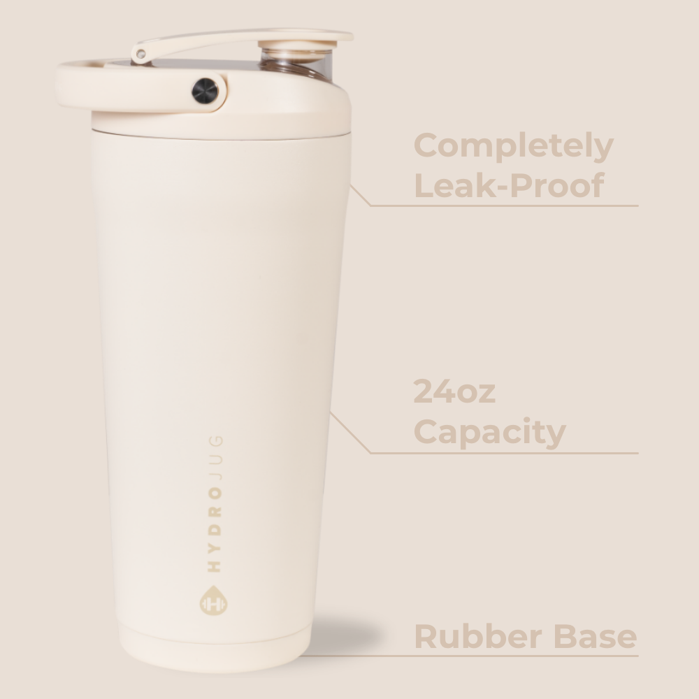 Cream Insulated Shaker 24oz Features – Leak-Proof, Rubber Base, 24oz Capacity