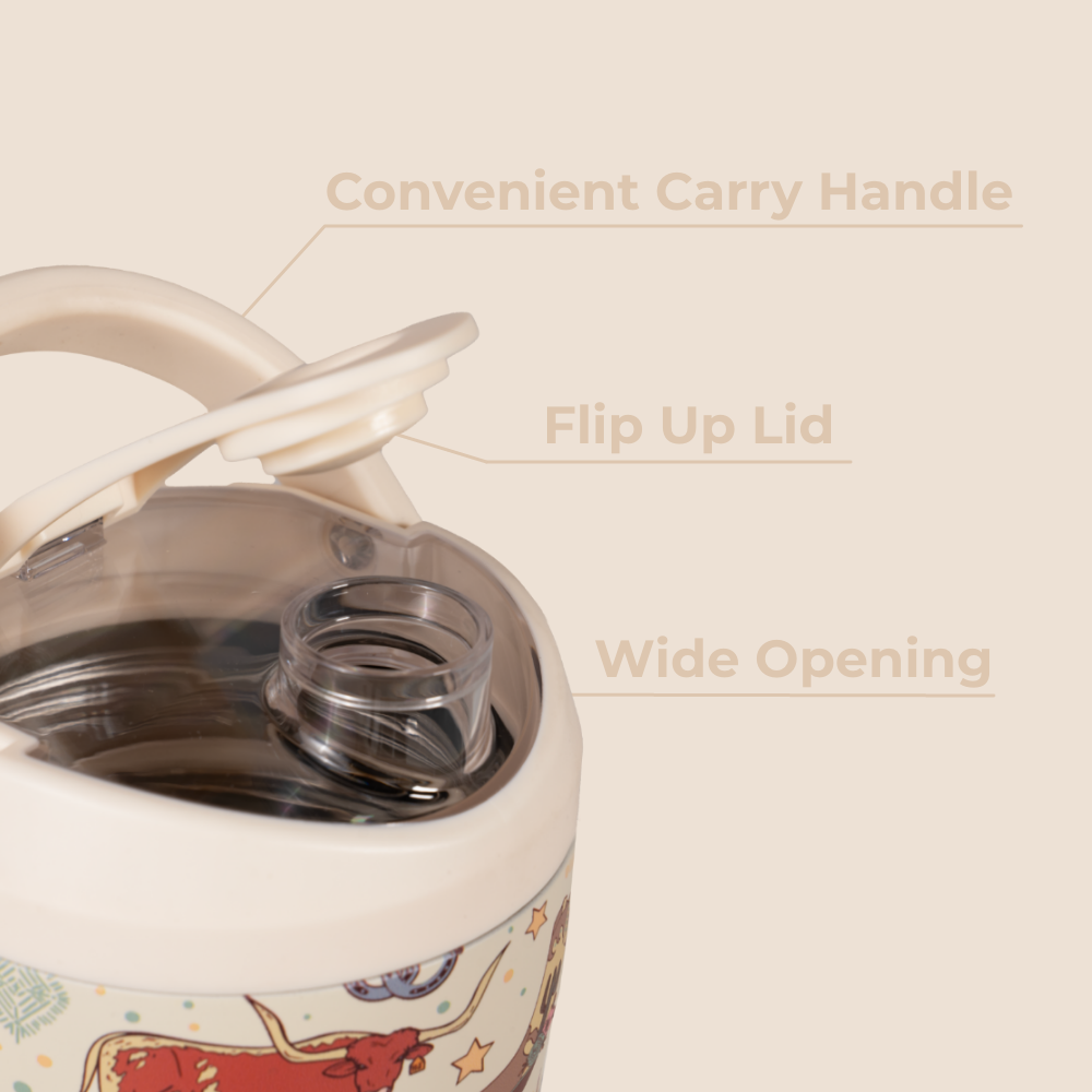 Rodeo Insulated Shaker 24oz Features – Carry Handle, Flip Lid, Wide Opening