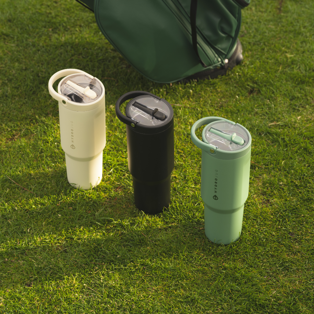 HydroJug Sport Bottles in Cream, Black, and Sage