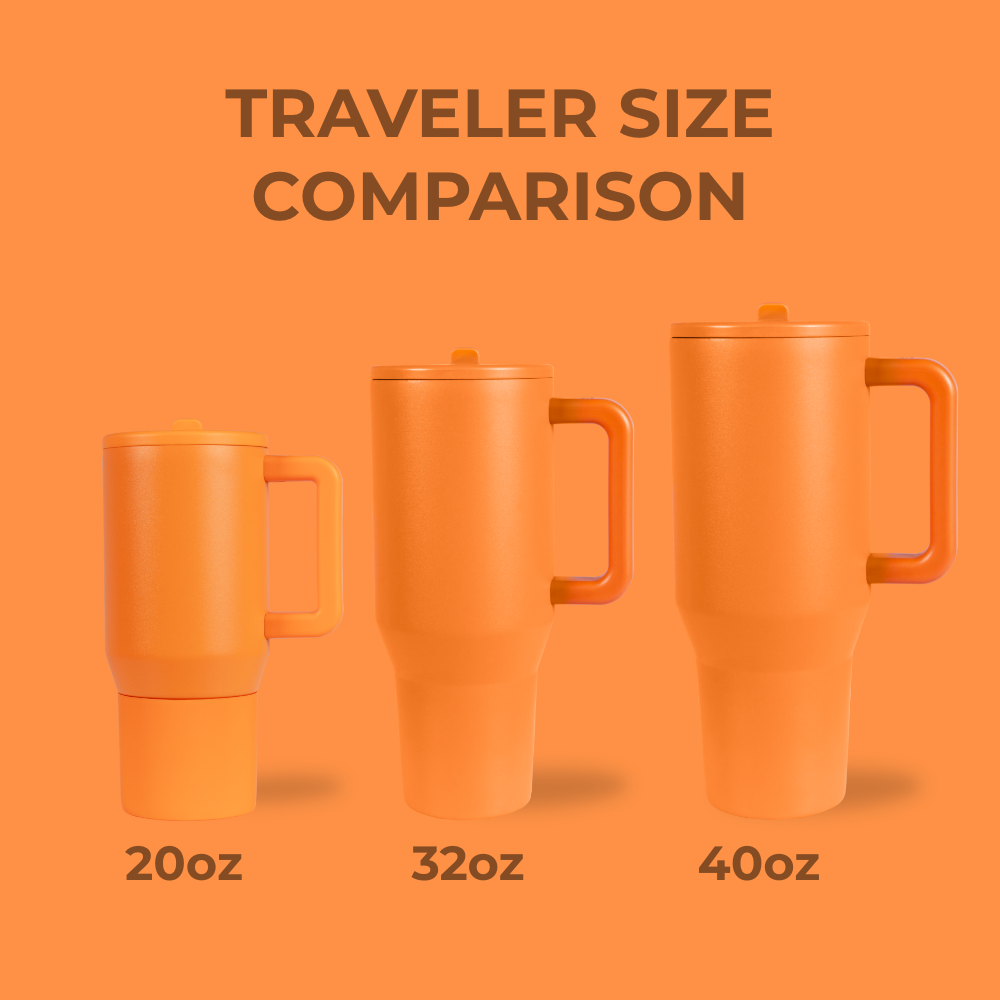 Tangerine Traveler Size Comparison – 20oz, 32oz, 40oz