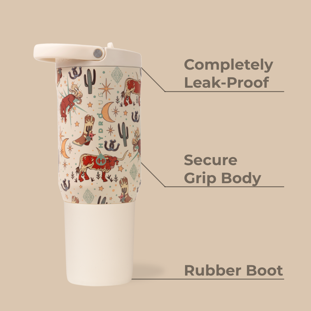 Rodeo Sport Bottle 20oz Features – Leak-Proof, Grip Body, Rubber Boot
