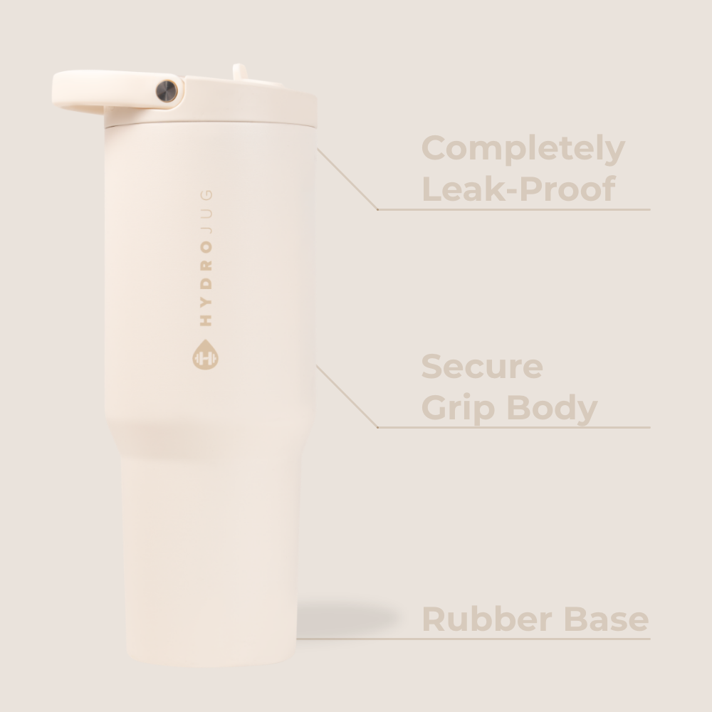 Cream Sport Bottle 40oz Features – Leak-Proof, Grip Body, Rubber Base