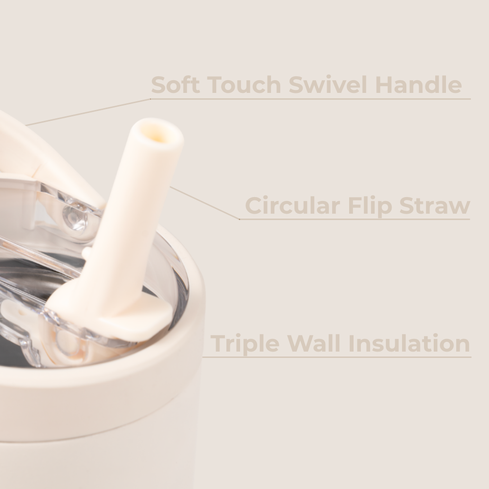 Cream Sport Bottle 40oz – Swivel Handle, Flip Straw, Triple Wall Insulated