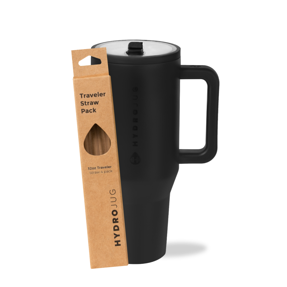 Black Traveler 32oz + Replacement Straw Pack