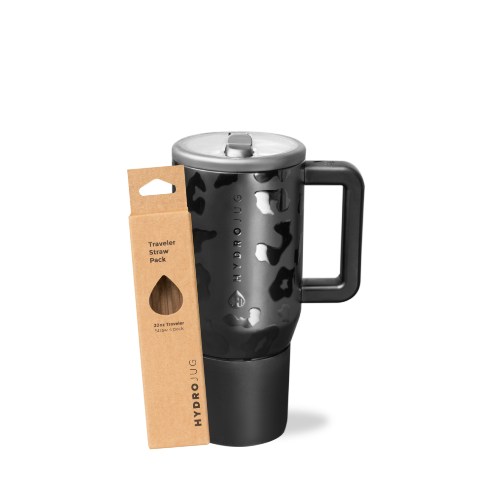 Black Leopard Traveler 20oz + Replacement Straw Pack