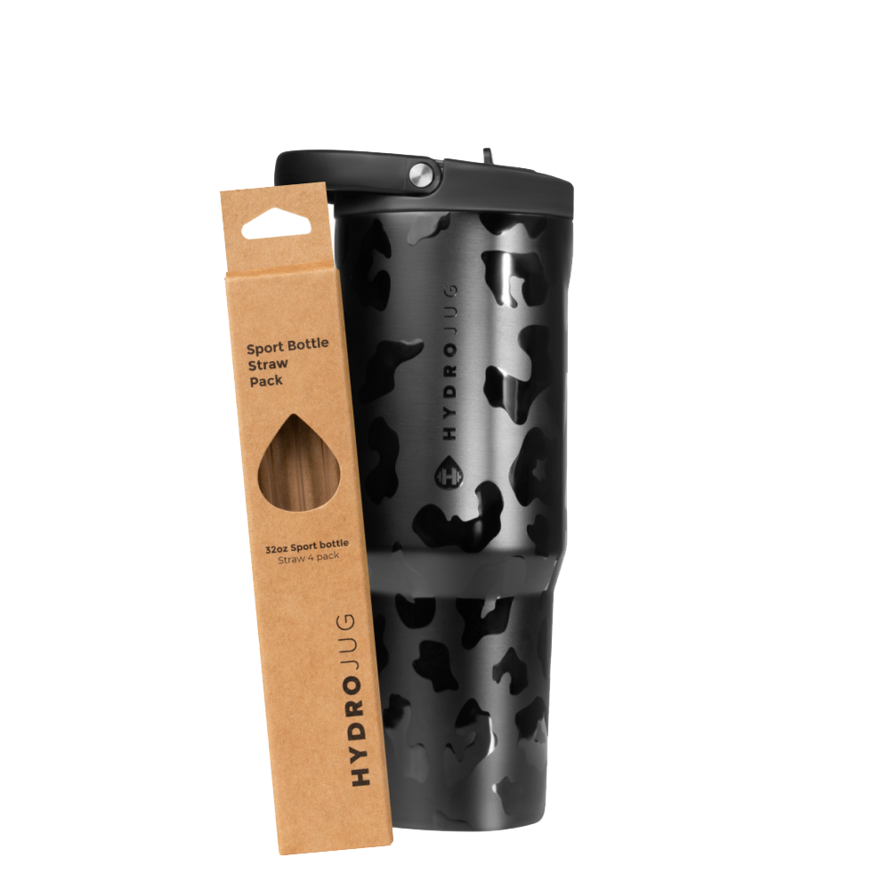 Black Leopard Sport 32oz + Replacement Straw Pack Bundle