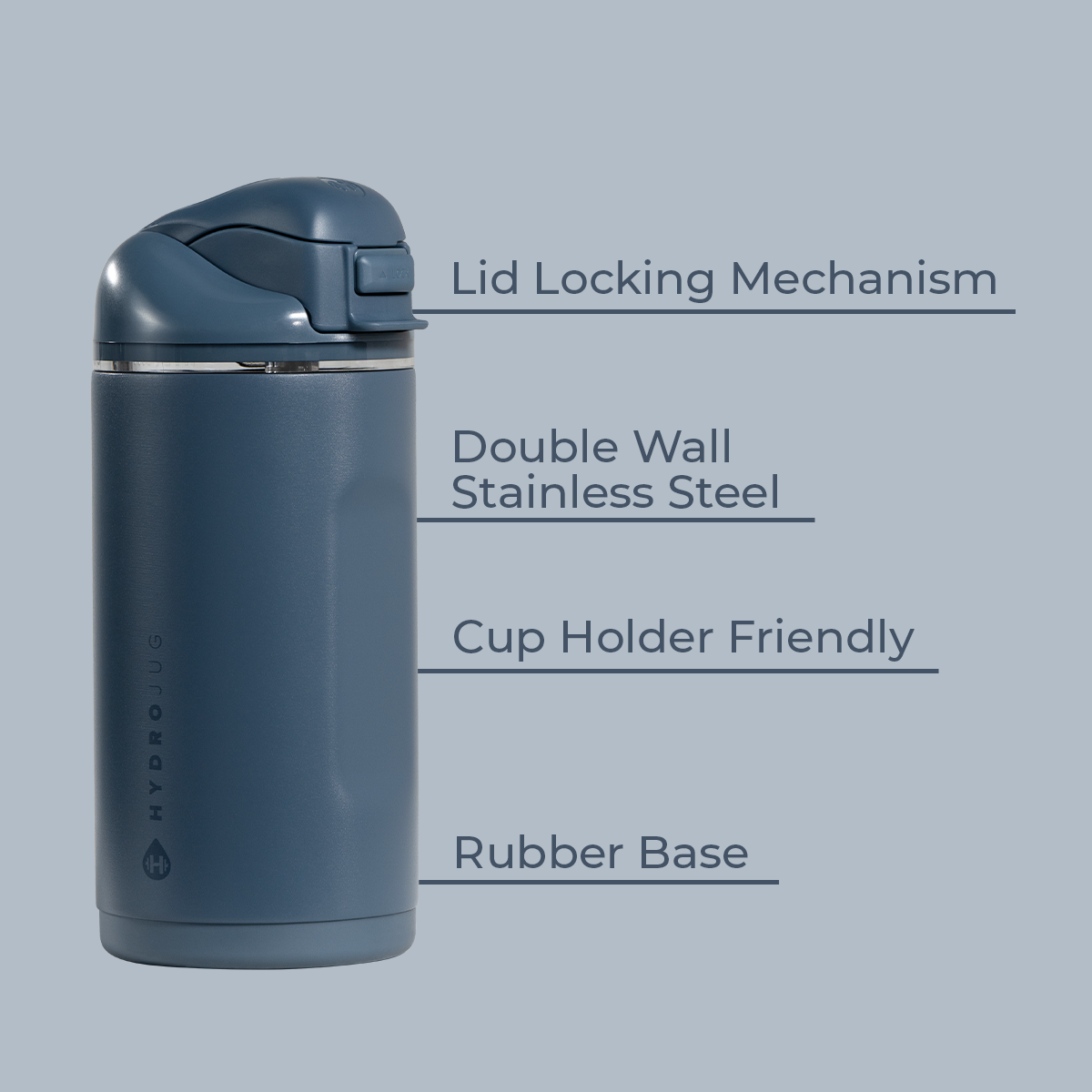 Cascade 14oz Ease2o Features: Locking Lid, Stainless Steel, Rubber Base