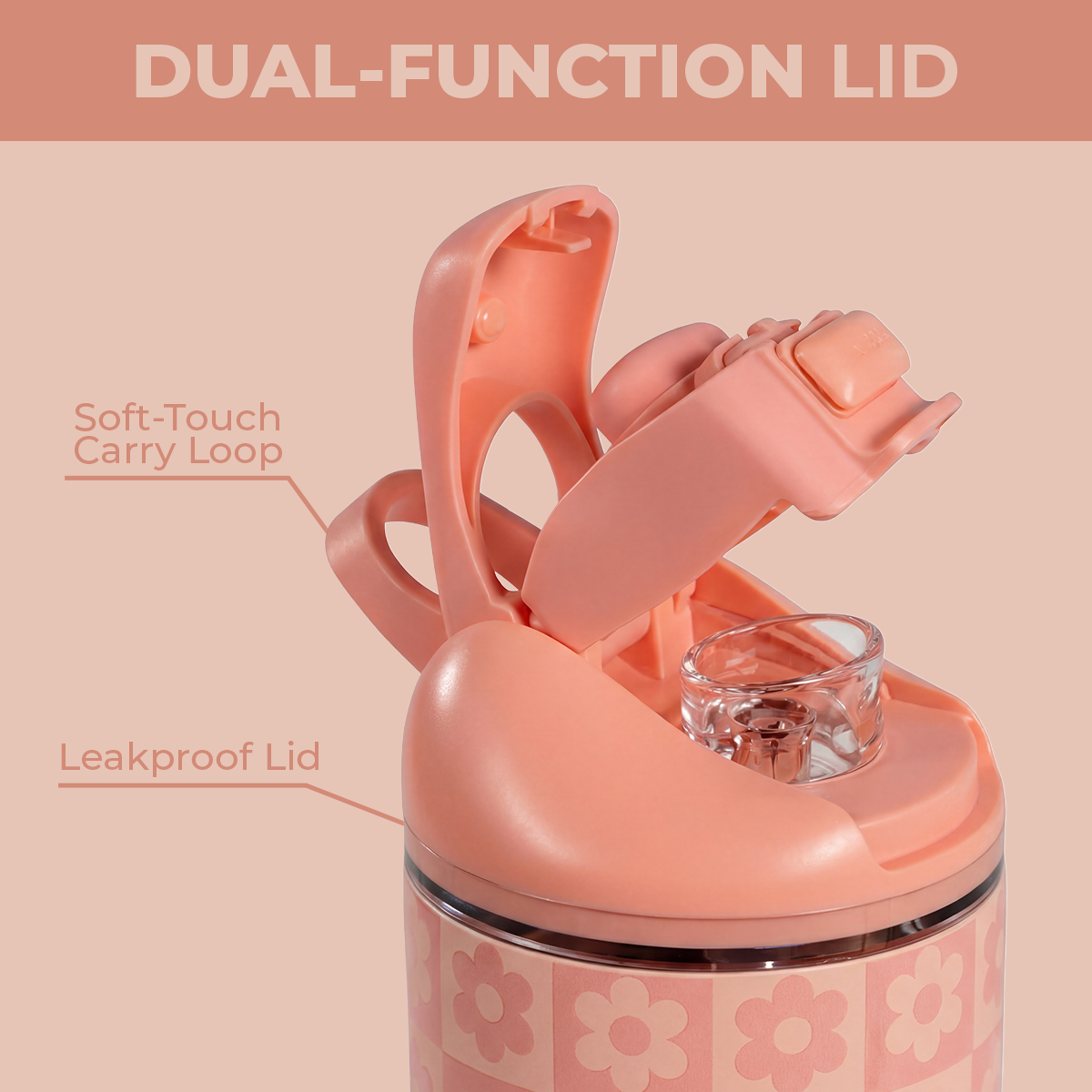 Daisy Checkers Ease2o 14oz Dual-Function Lid with Soft-Touch Carry Loop 