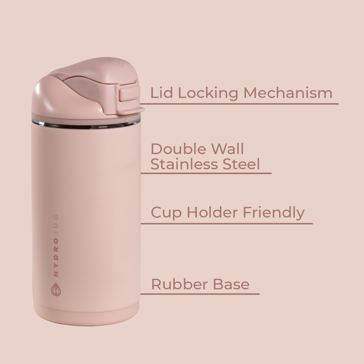 Dusty Rose 14oz Ease2o Features: Locking Lid, Stainless Steel, Rubber Base