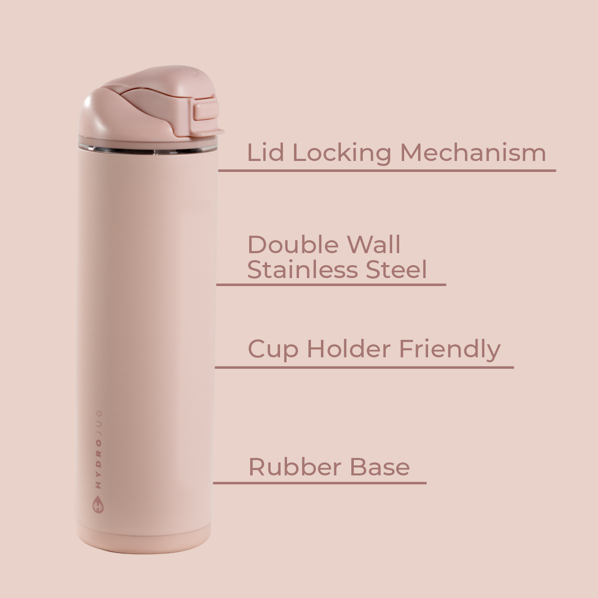 Dusty Rose 24oz Ease2o Features: Locking Lid, Stainless Steel, Rubber Base