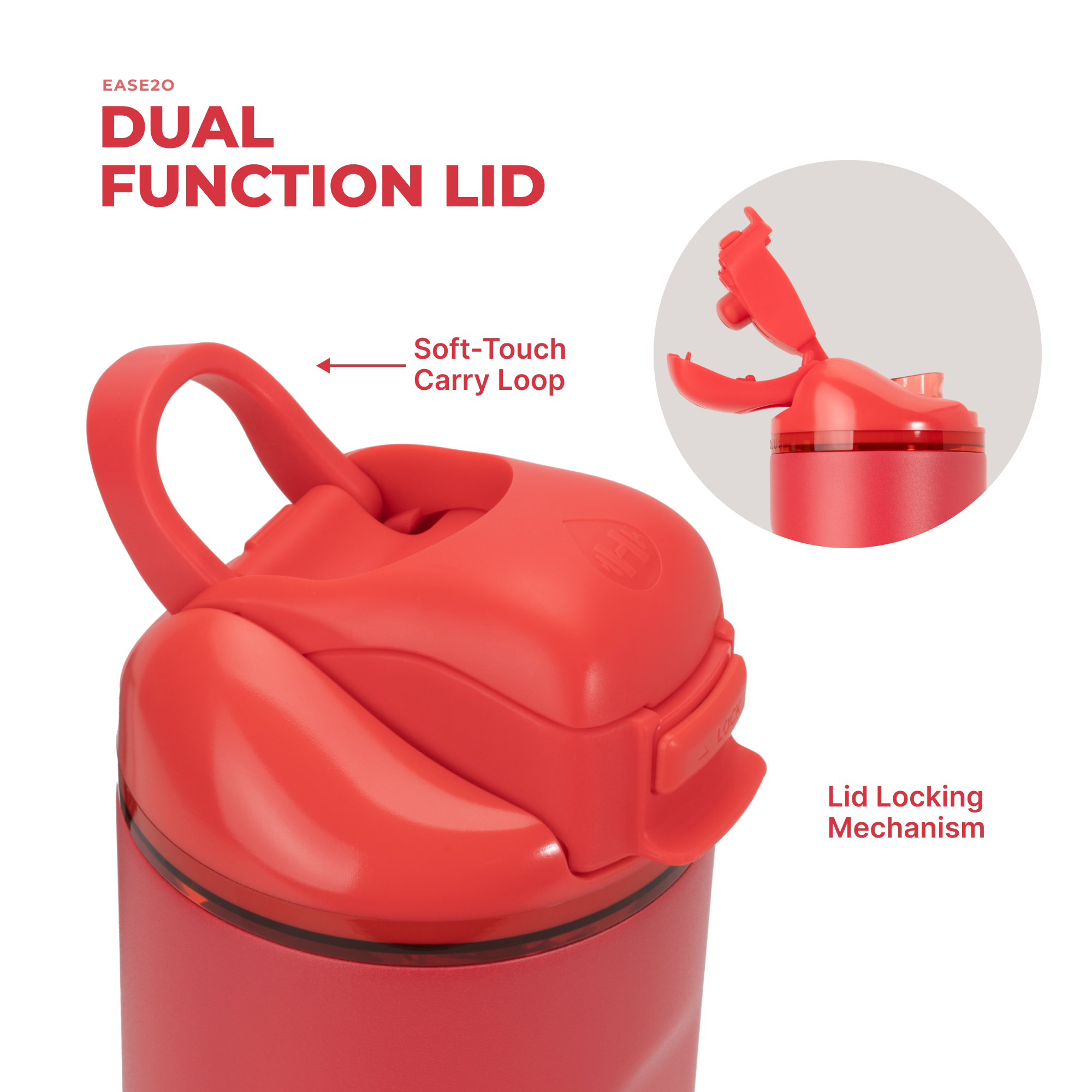 Fruit Punch Ease2o 24oz Dual-Function Lid with Soft-Touch Carry Loop 