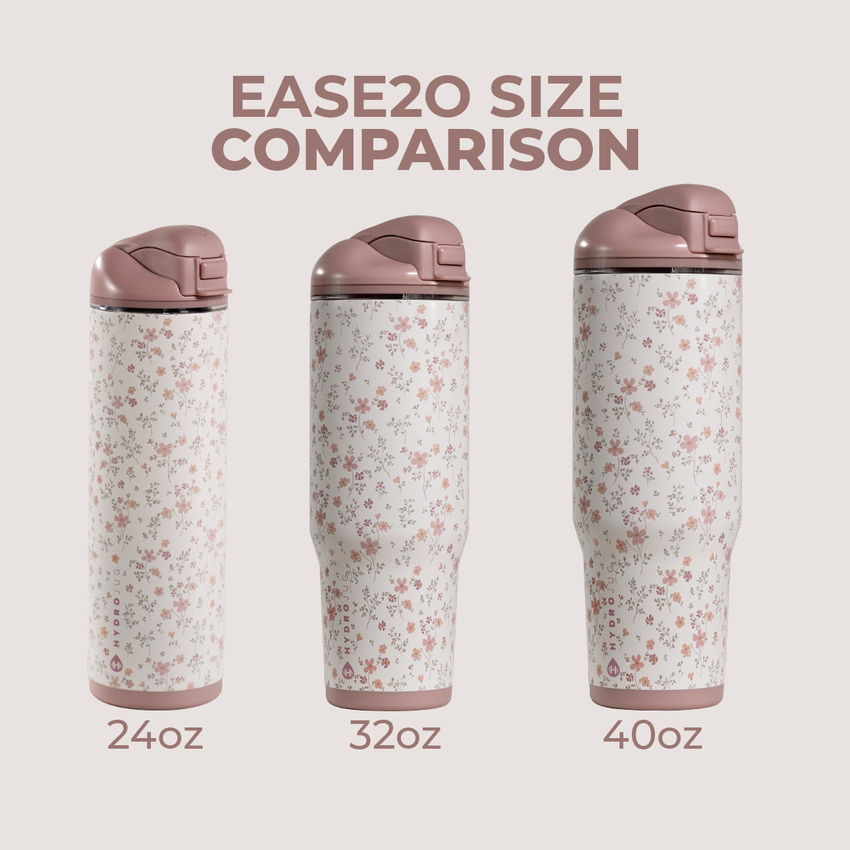 Magnolia HydroJug Ease2o Size Comparison: 24oz, 32oz, 40oz