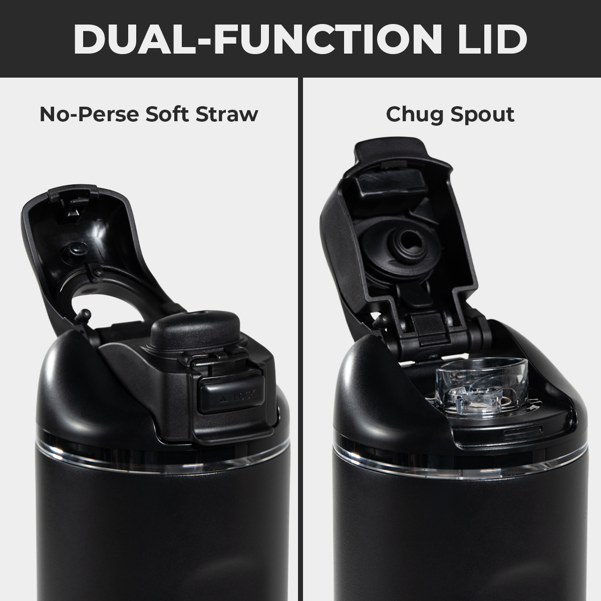 Black 32oz Ease2o Lid: Soft Straw and Chug Spout Options