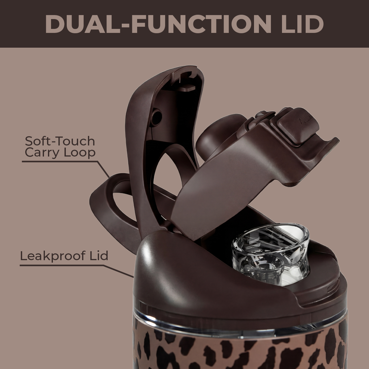 Brown Leopard Ease2o 32oz Dual-Function Lid with Soft-Touch Carry Loop 