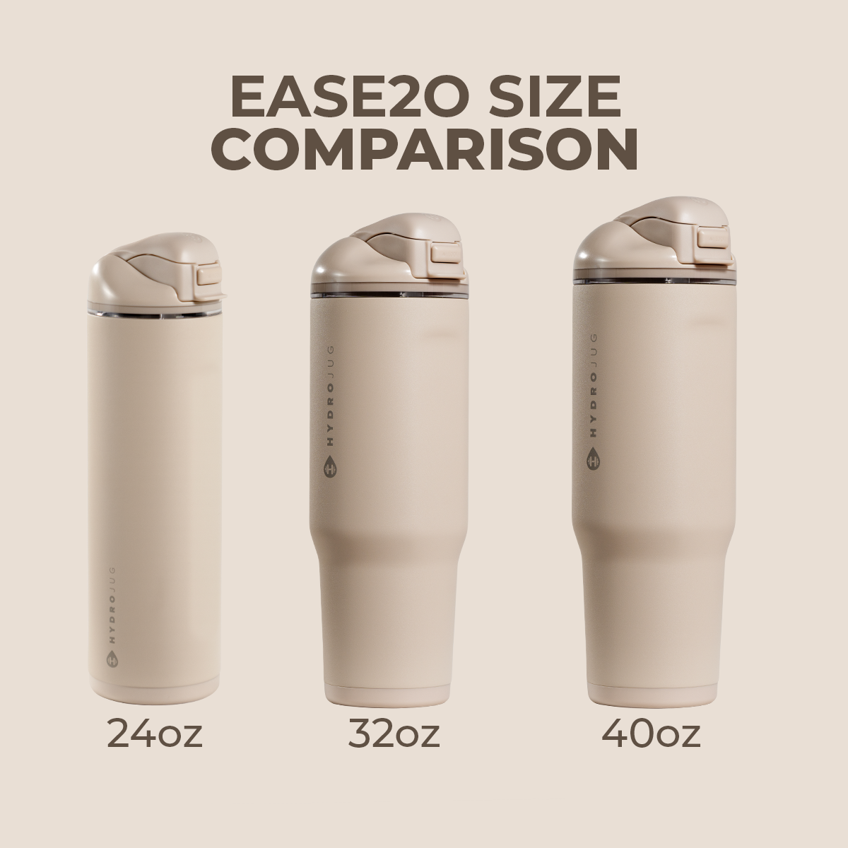 Dune HydroJug Ease2o Size Comparison: 24oz, 32oz, 40oz
