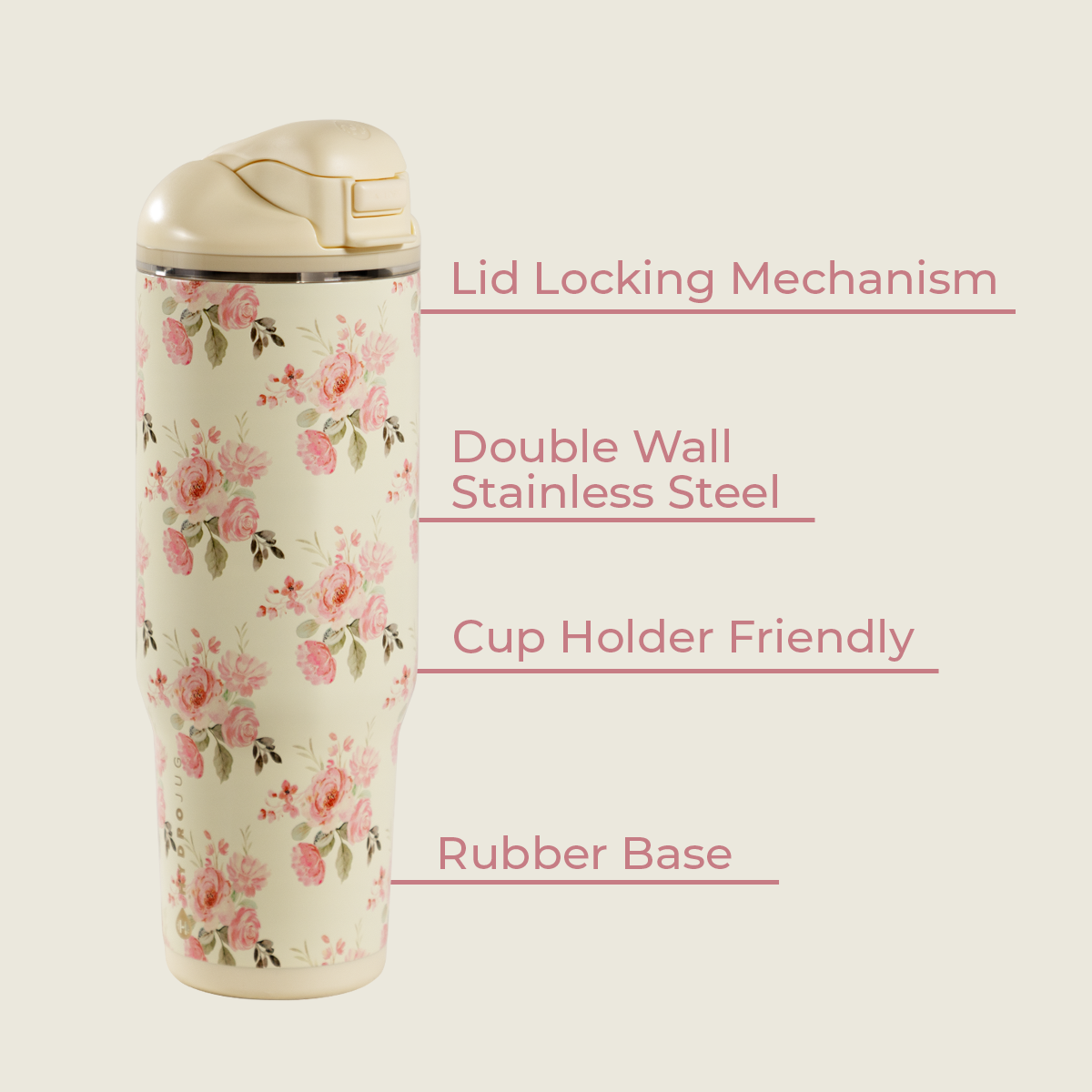 Keepsake 32oz Ease2o Features: Locking Lid, Stainless Steel, Rubber Base