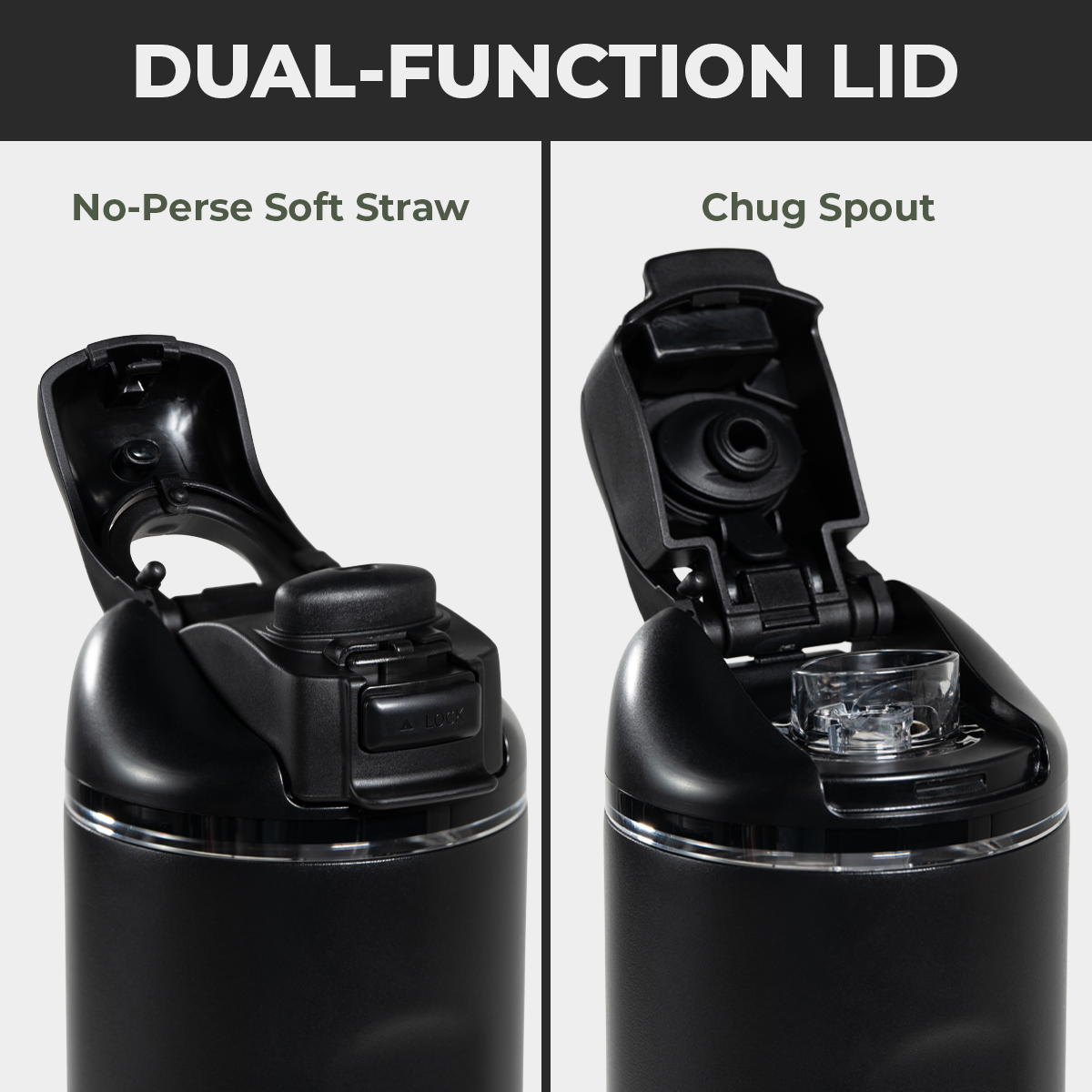 Black 40oz Ease2o Lid: Soft Straw and Chug Spout Options