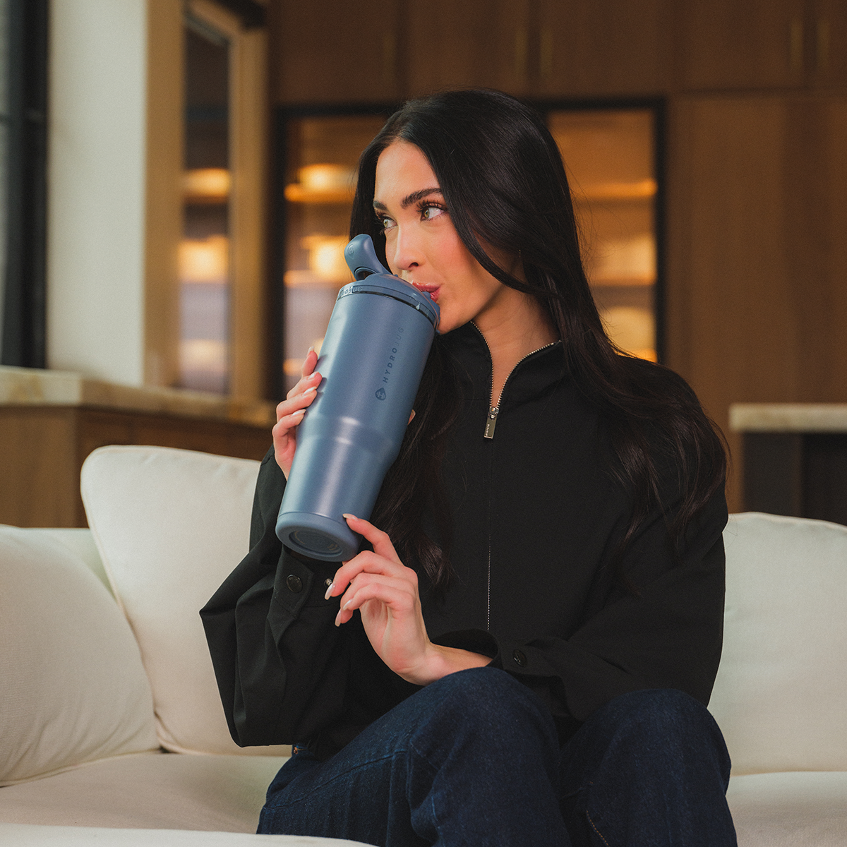 Woman Drinking from 40oz Cascade HydroJug Ease2o