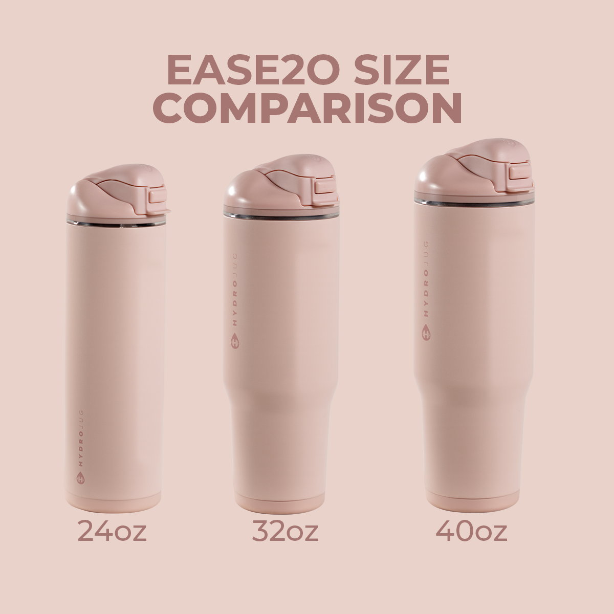 Dusty Rose HydroJug Ease2o Size Comparison: 24oz, 32oz, 40oz