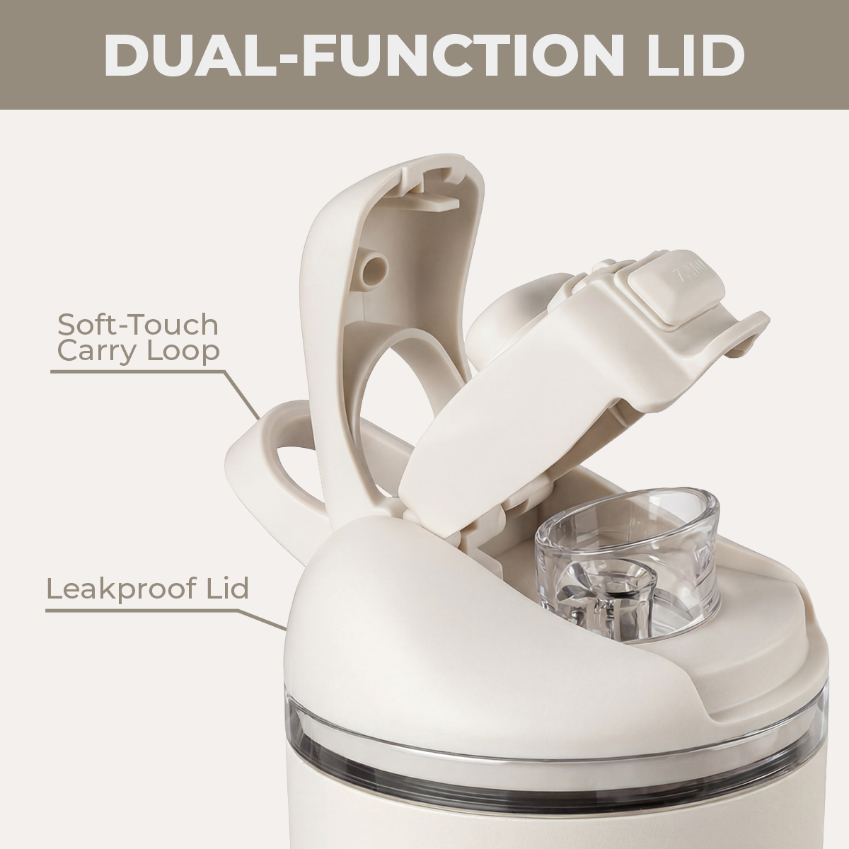 Linen Ease2o 40oz Dual-Function Lid with Soft-Touch Carry Loop 