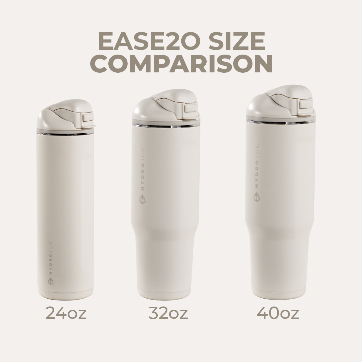 Linen HydroJug Ease2o Size Comparison: 24oz, 32oz, 40oz