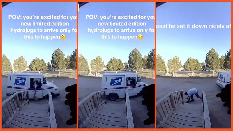 Woman eagerly awaiting her HydroJug to be delivered only for careless FedEx driver to throw it out of moving van then run it over